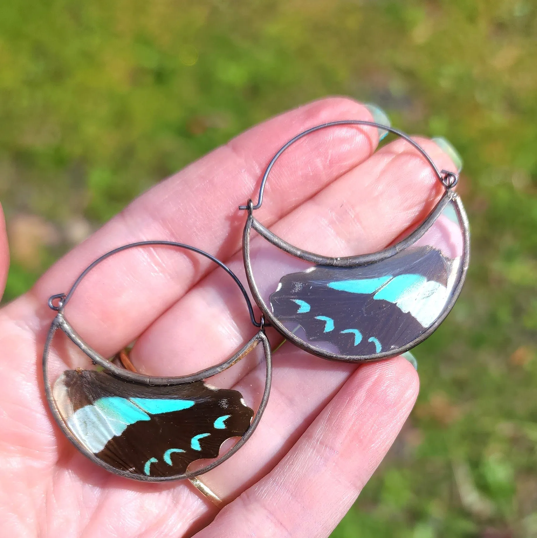 RESERVED Bluebottle Butterfly Hoop Earrings - Wholesale Jewelry