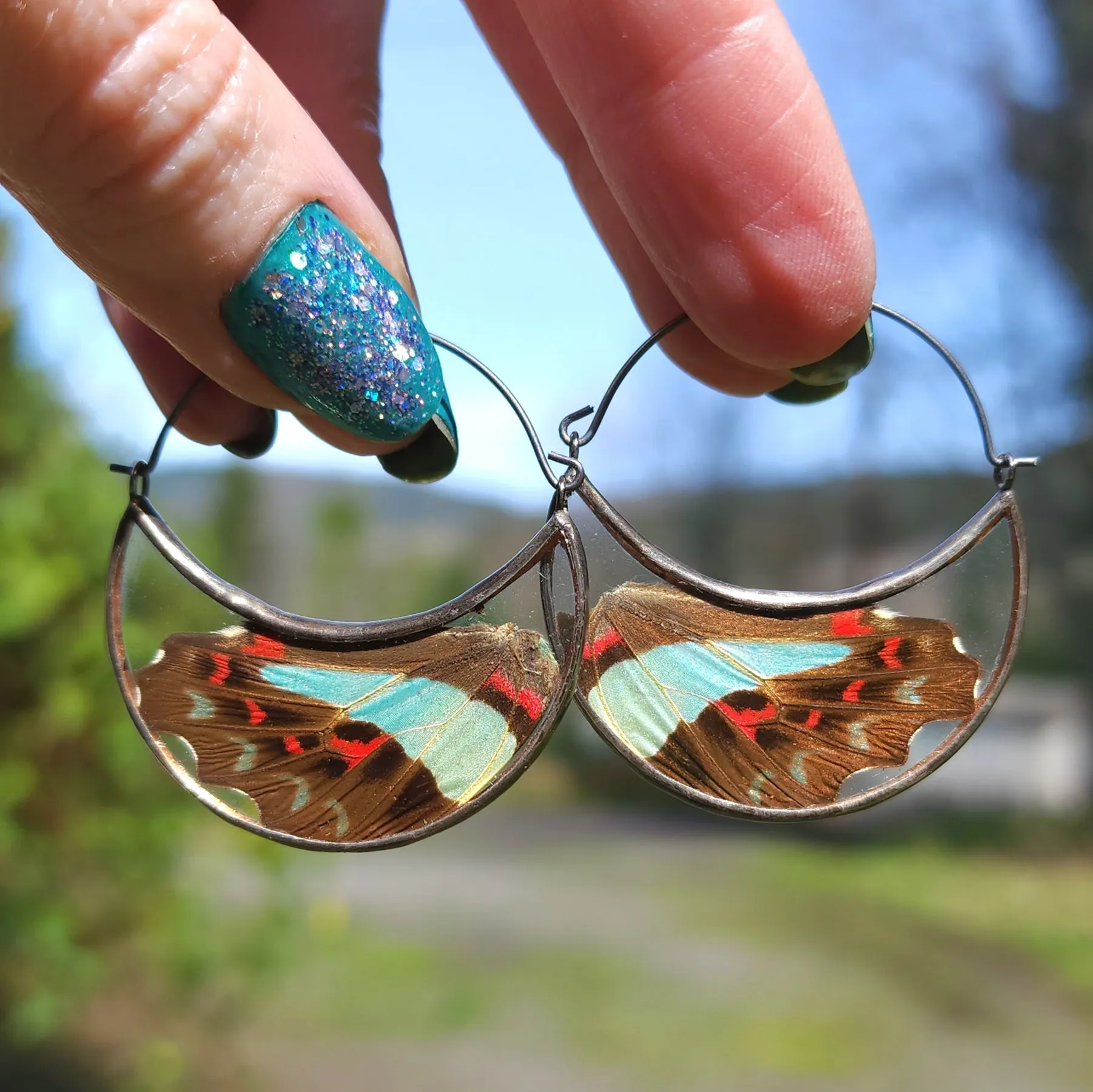 RESERVED Bluebottle Butterfly Hoop Earrings - Wholesale Jewelry